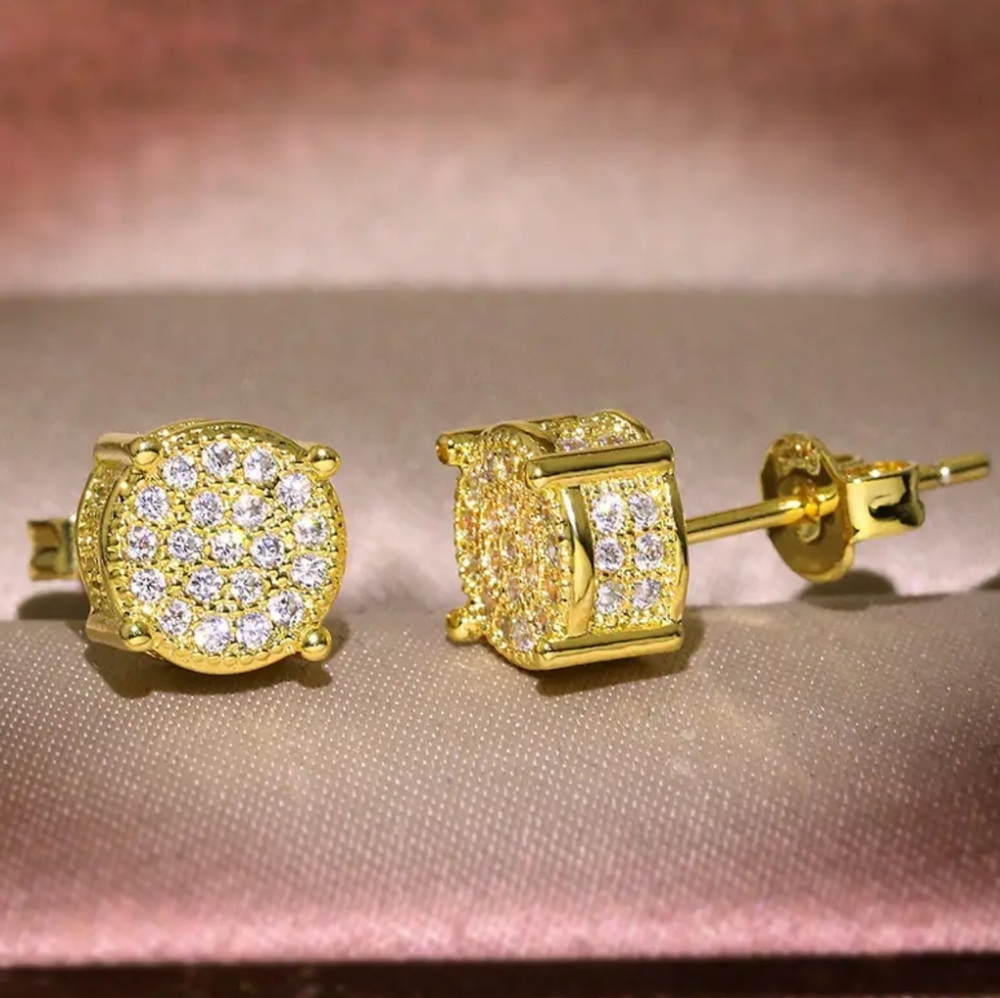 Cubic Zirconia Stud Earrings Gold - Picture 2 of 4